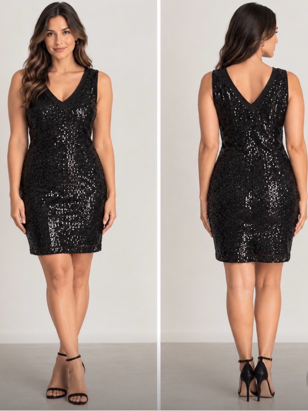 Muse Black Sequin V-Neck Dress (size 8)